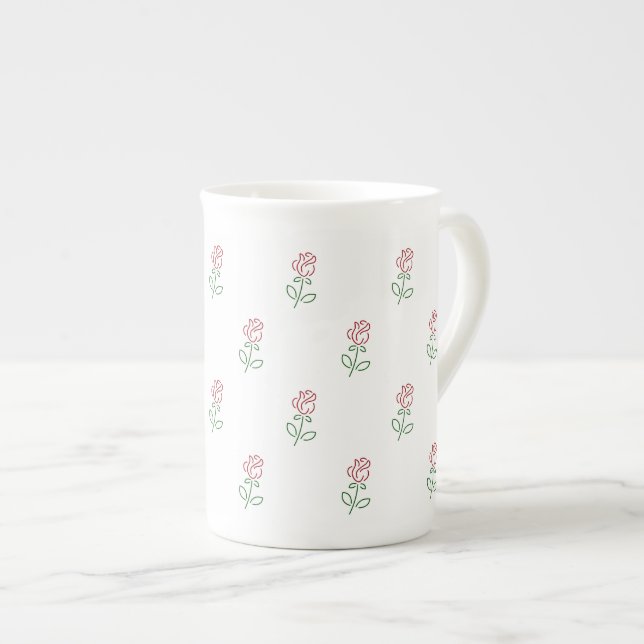 Red Roses, Pattern Of Roses, Flowers Bone China Mug (Front Right)