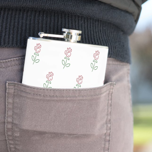 Red Roses, Pattern Of Roses, Flowers Hip Flask (In Situ)