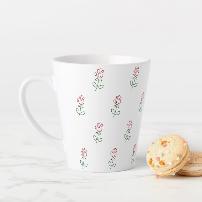 Red Roses, Pattern Of Roses, Flowers Latte Mug (In Situ)