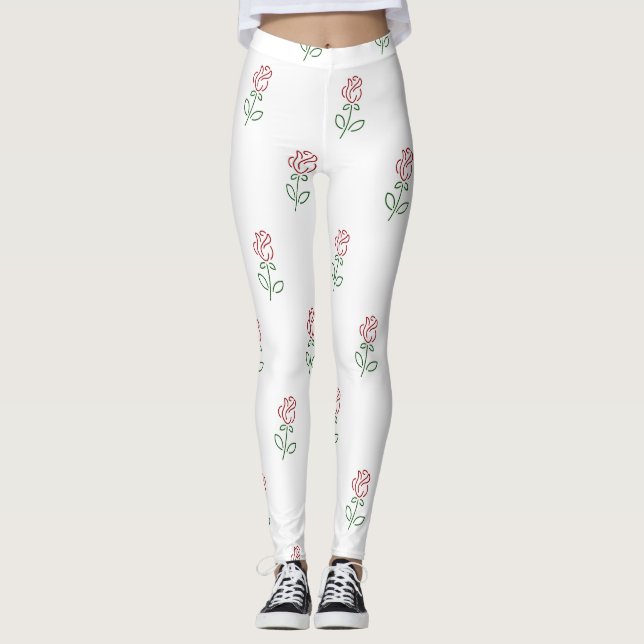 Red Roses, Pattern Of Roses, Flowers Leggings (Front)