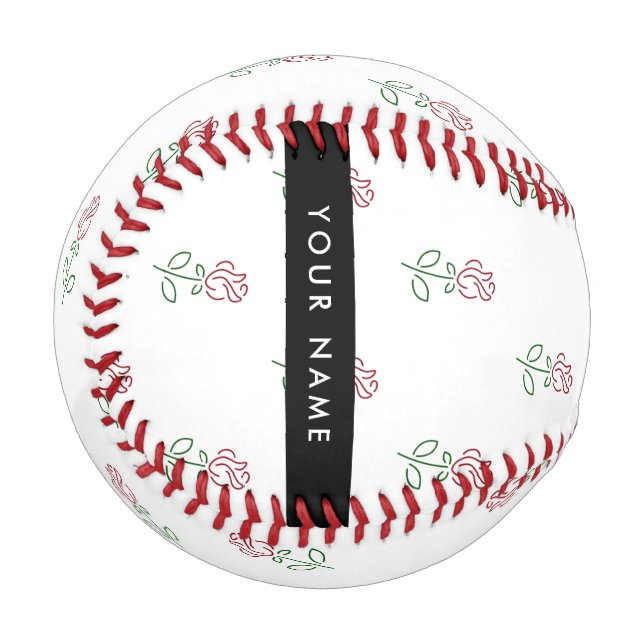 Red Roses, Pattern Of Roses, Your Name Baseball (Front Left)