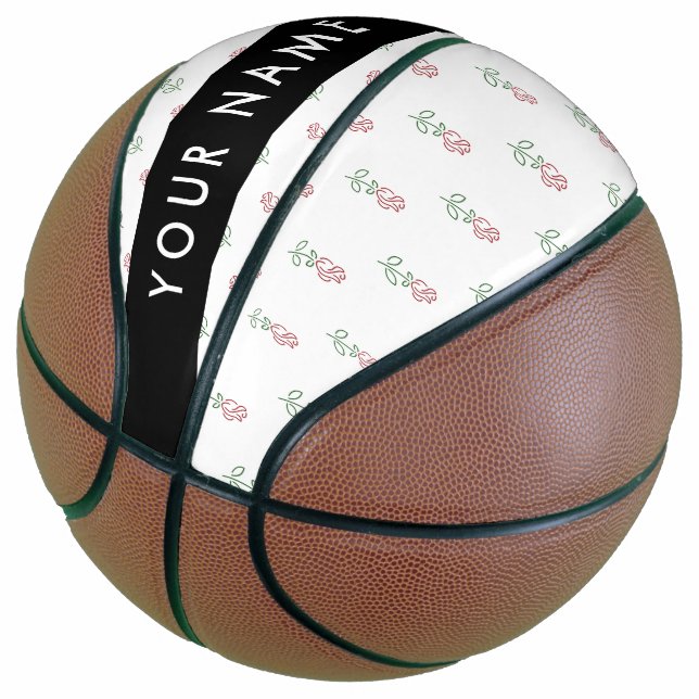 Red Roses, Pattern Of Roses, Your Name Basketball (Angled)