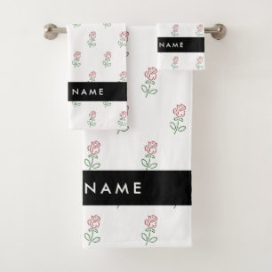 Red Roses, Pattern Of Roses, Your Name Bath Towel Set