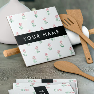 Red Roses, Pattern Of Roses, Your Name Ceramic Tile