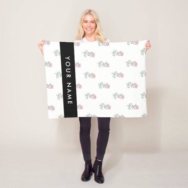 Red Roses, Pattern Of Roses, Your Name Fleece Blanket (In Situ)