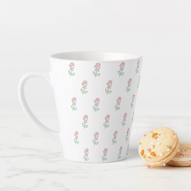 Red Roses, Pattern Of Roses, Your Name Latte Mug (In Situ)