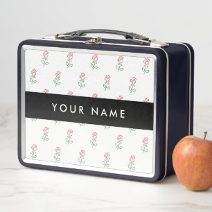 Red Roses, Pattern Of Roses, Your Name Metal Lunch Box