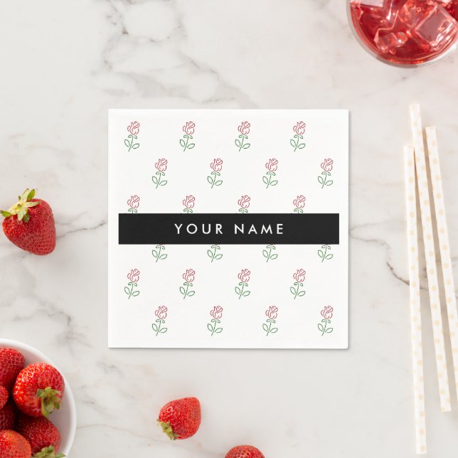 Red Roses, Pattern Of Roses, Your Name Napkin (Insitu)