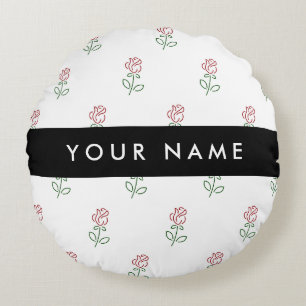 Red Roses, Pattern Of Roses, Your Name Round Cushion