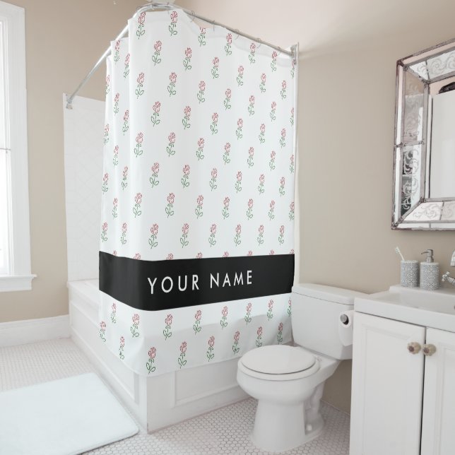 Red Roses, Pattern Of Roses, Your Name Shower Curtain (In Situ)