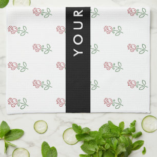 Red Roses, Pattern Of Roses, Your Name Tea Towel