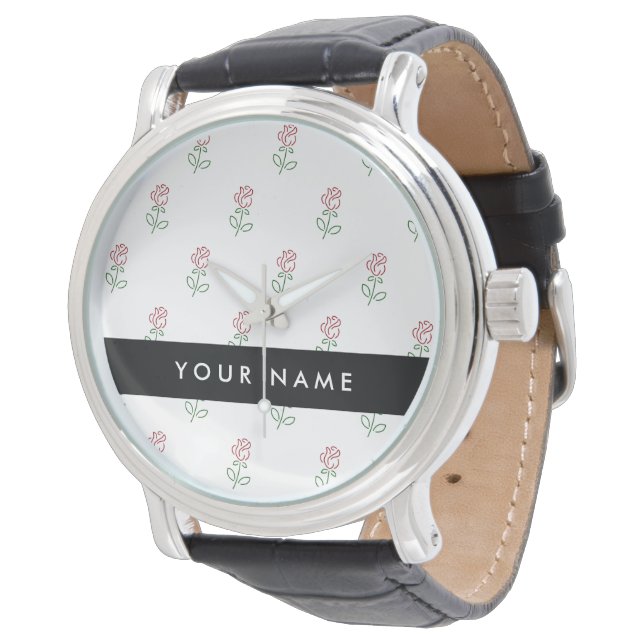 Red Roses, Pattern Of Roses, Your Name Watch (Angled)