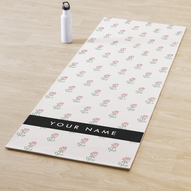 Red Roses, Pattern Of Roses, Your Name Yoga Mat (In Situ)