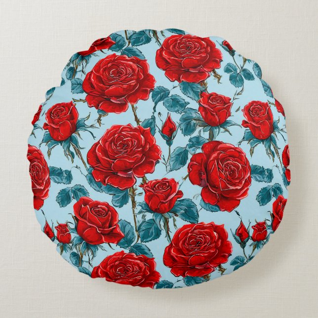 Red roses pattern round cushion (Front)