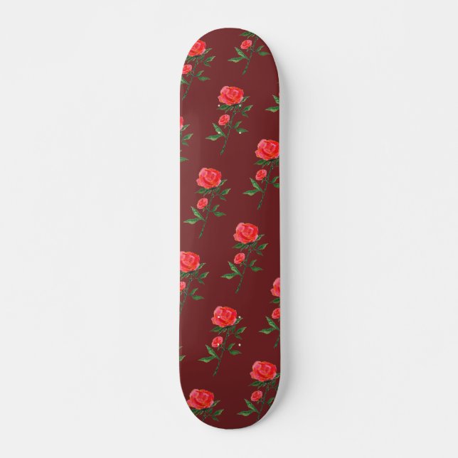 Red Roses Pattern Skateboard (Front)