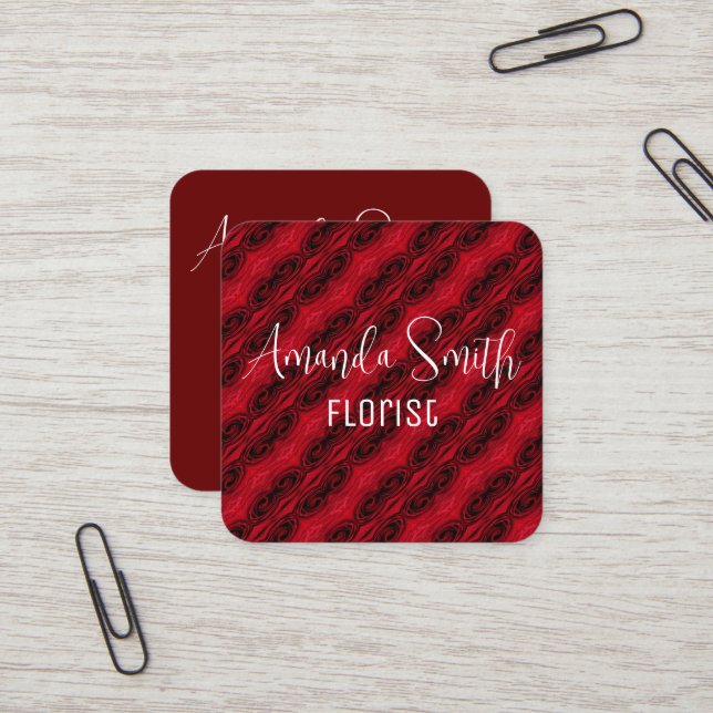 red roses pattern square business card (Front/Back In Situ)