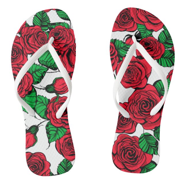 Red roses pattern thongs (Footbed)