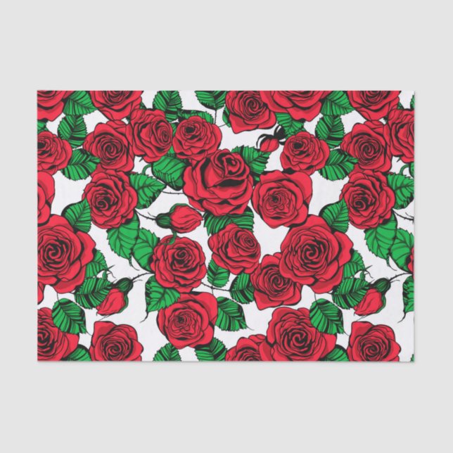 Red roses pattern tissue paper (Front)