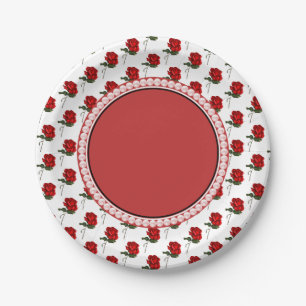 Red Roses & Pearls Elegant Floral Wedding Party Paper Plate