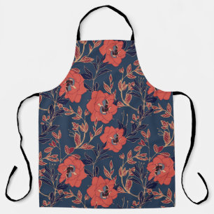 Red Roses Peonies Dark Background Apron