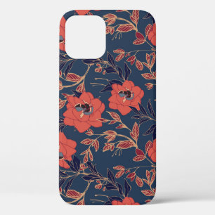Red Roses Peonies Dark Background iPhone 12 Case