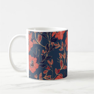 Red Roses Peonies Dark Background Coffee Mug