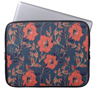 Red Roses Peonies Dark Background Laptop Sleeve