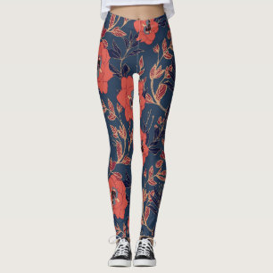 Red Roses Peonies Dark Background Leggings