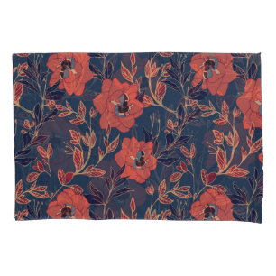 Red Roses Peonies Dark Background Pillowcase