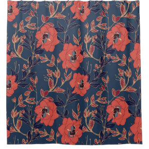 Red Roses Peonies Dark Background Shower Curtain