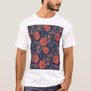 Red Roses Peonies Dark Background T-Shirt