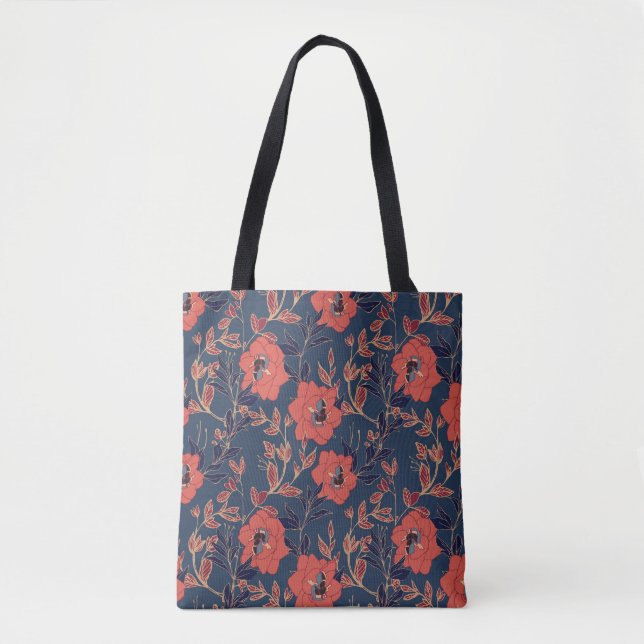 Red Roses Peonies Dark Background Tote Bag (Front)