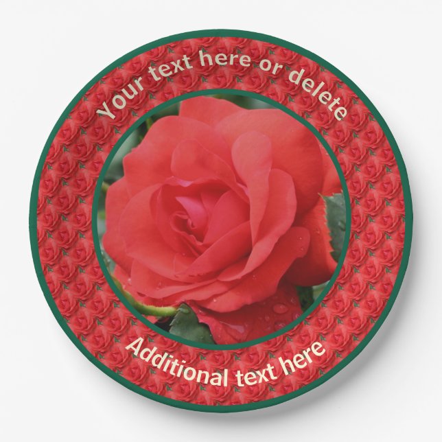 Red Roses Personalised Party  Paper Plate (Front)