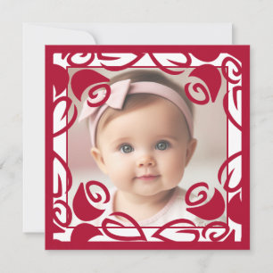 Red Roses Personalised Photo Flat Greeting Card