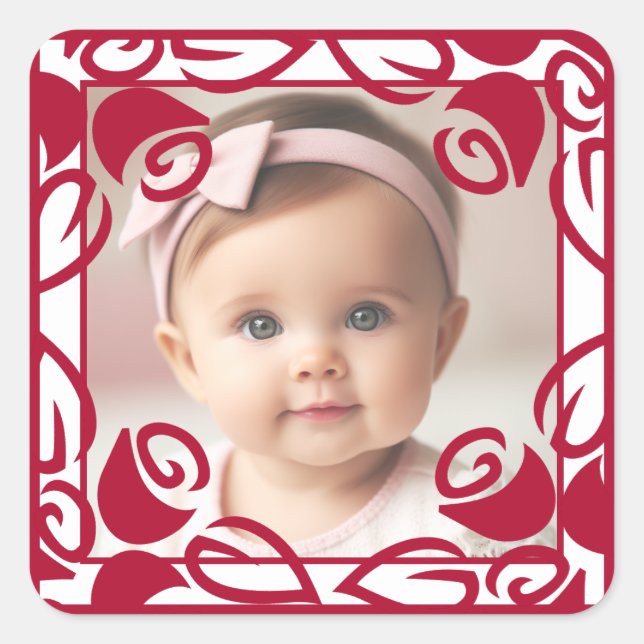 Red Roses Personalised Photo Square Sticker (Front)
