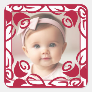 Red Roses Personalised Photo Square Sticker