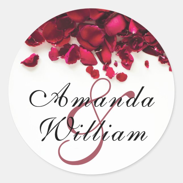 Red Roses  Personalised Wedding Classic Round Sticker (Front)
