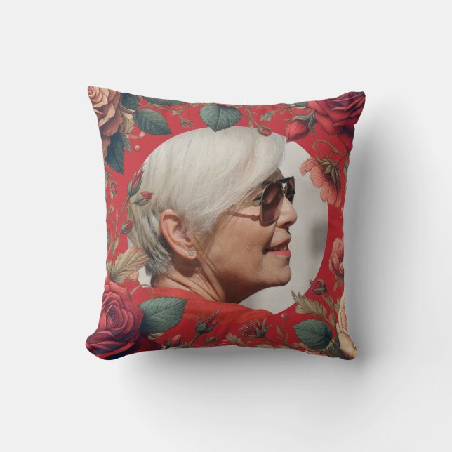 Red Roses PHOTO Memorial Keepsake Sentimental Cushion (Front)