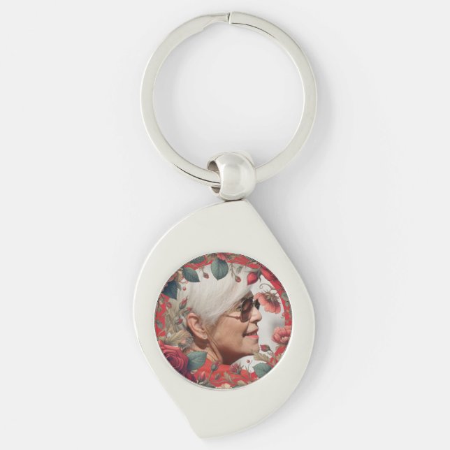 Red Roses PHOTO Memorial Keepsake Sentimental Key Ring (Front)