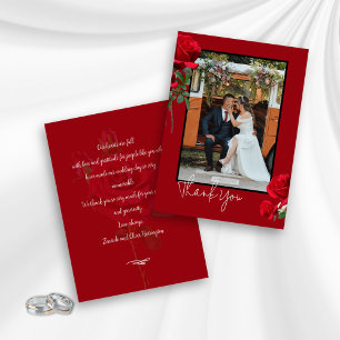 Red Roses Photo Wedding Thank You Message Cards