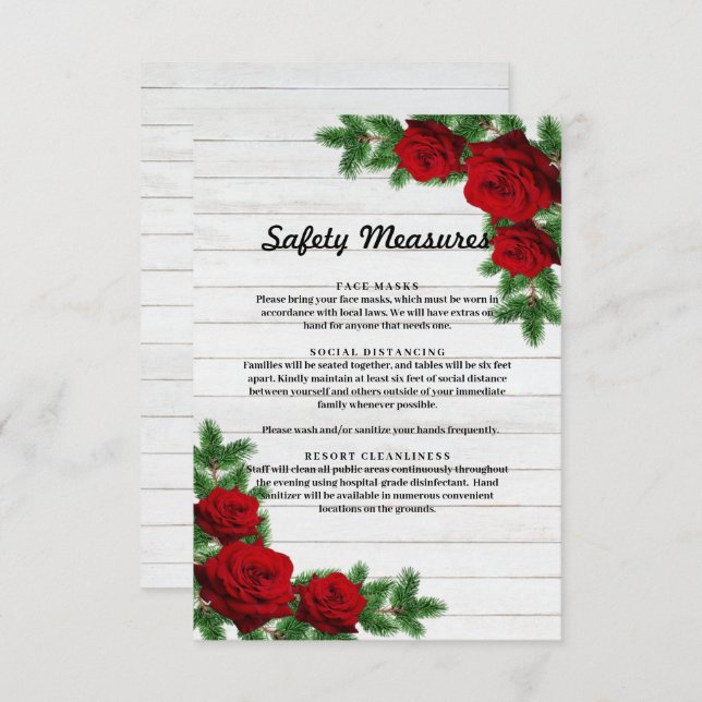 Red Roses & Pine Branch Christmas Safety Measures Announcement (Front/Back)