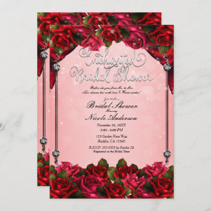 Red Roses & Pink Glam Floral Bridal Shower   Invitation