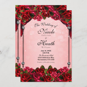 Red Roses & Pink Glam Wedding Invitation