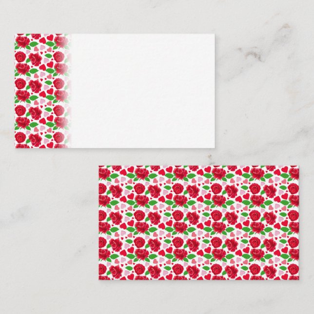 Red Roses Pink Hearts Happy Valentines Day Place Card (Front/Back)