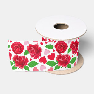 Red Roses Pink Hearts Happy Valentines Day Satin Ribbon