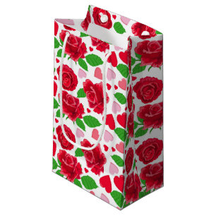 Red Roses Pink Hearts Happy Valentines Day Small Gift Bag