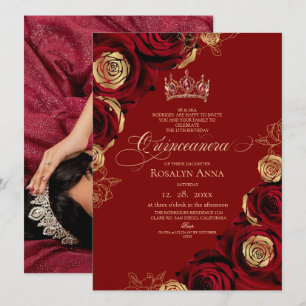 Red Roses Princess Quinceañera Invitation