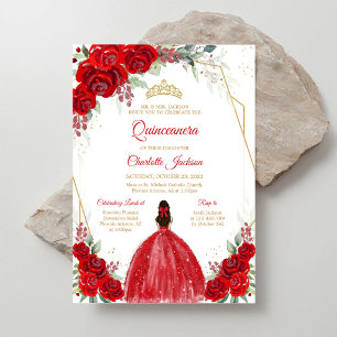 Red Roses Quinceanera Birthday Invitation