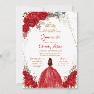 Red Roses Quinceanera Birthday Invitation