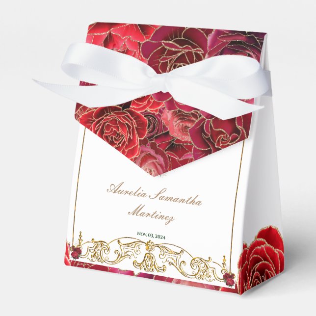 Red Roses, Quinceañera Favour Box (Front Side)